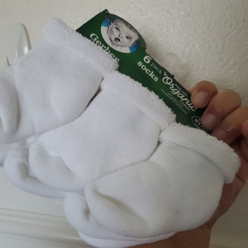 Gerber Baby White Socks Boys & Girls Plush 6 Pack Size 3-6 Months Organic Cotton - Picture 11 of 11